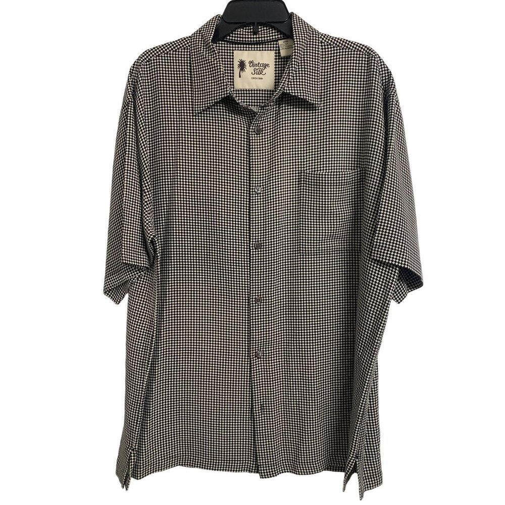 Vintage Silk Houndstooth Button Up Shirt Size XXL